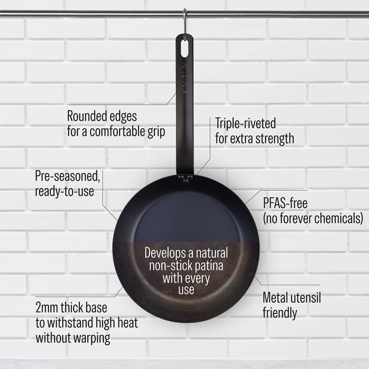 Pre-Seasoned Carbon Steel Fry Pan 24cm