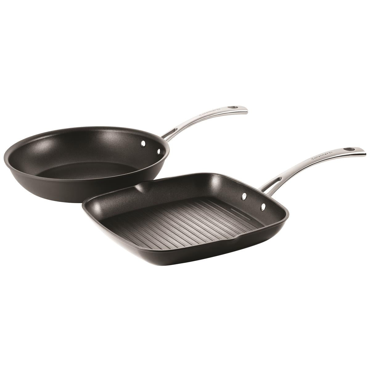 Hard Anodised Grill and Frypan Set 28cm Grill and 26cm Frypan