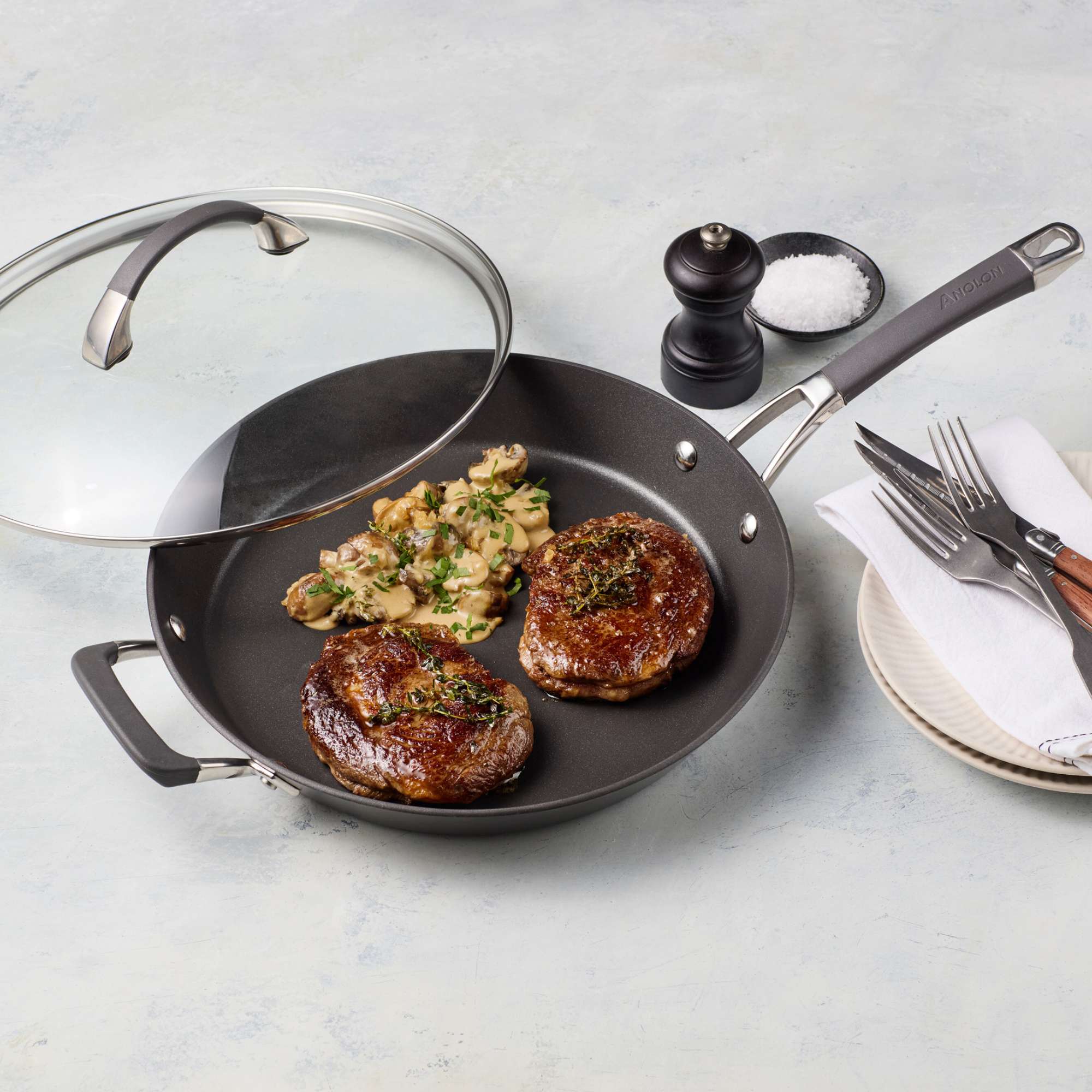 Hard Anodised French Skillet 30cm with Lid